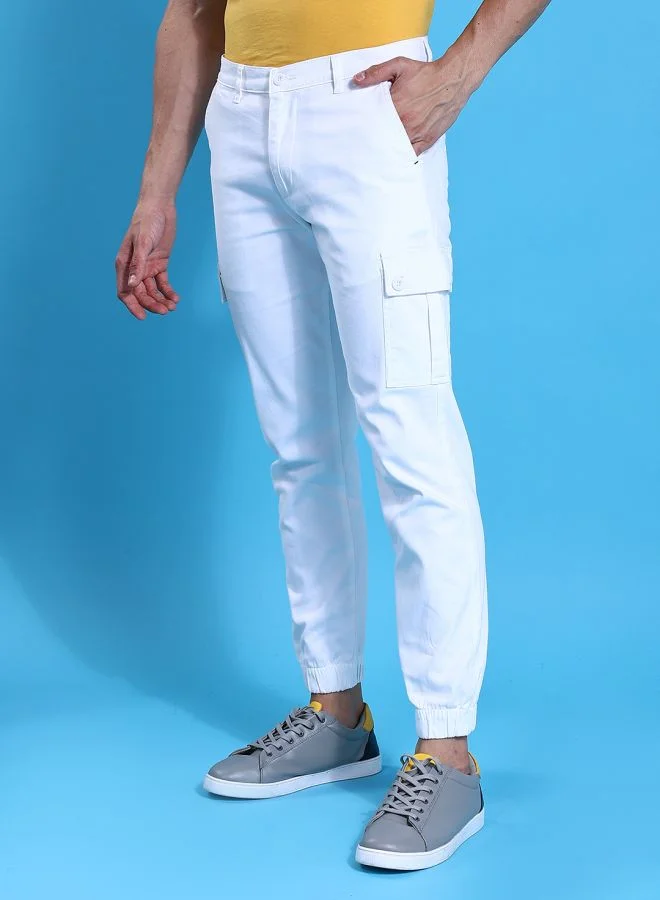 The Indian Garage Co Men Slim Fit Solid Mid-Rise Cuffed Cargos