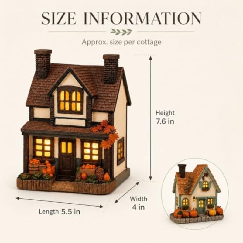 Vintage Light-Up Pumpkins Cottage, Halloween Decorations Lamp Figurine, Handcrafted Glowing Pumpkin Ornament, LED Rustic Festive Decor Courtyard, Luminous Holiday Accent - Image 4