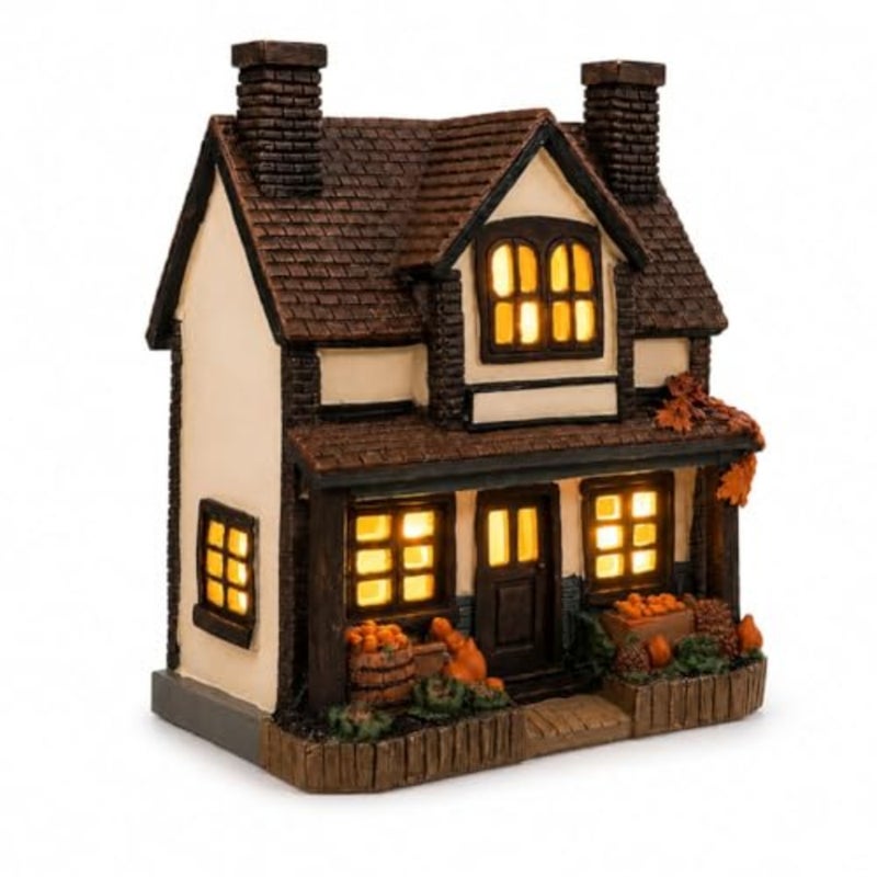 Vintage Light-Up Pumpkins Cottage, Halloween Decorations Lamp Figurine, Handcrafted Glowing Pumpkin Ornament, LED Rustic Festive Decor Courtyard, Luminous Holiday Accent - Image 1