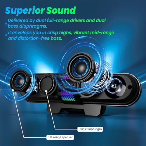 BESTISAN Computer Speaker, Bluetooth 5.3/Wired USB A/C Connection, 6 RGB Light Modes, Gaming Soundbar for PC/Laptop/Desktop, USB A/C Adapter, Loud Sound, Easily Clamps to Monitor, Convenient Controls - Image 2