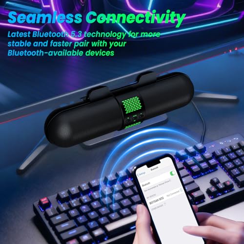 BESTISAN Computer Speaker, Bluetooth 5.3/Wired USB A/C Connection, 6 RGB Light Modes, Gaming Soundbar for PC/Laptop/Desktop, USB A/C Adapter, Loud Sound, Easily Clamps to Monitor, Convenient Controls - Image 4