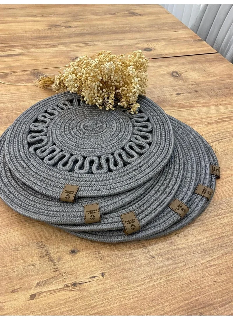 BDZ Deri BDZ Leather Jute Wicker American Service Plate 6 Pieces