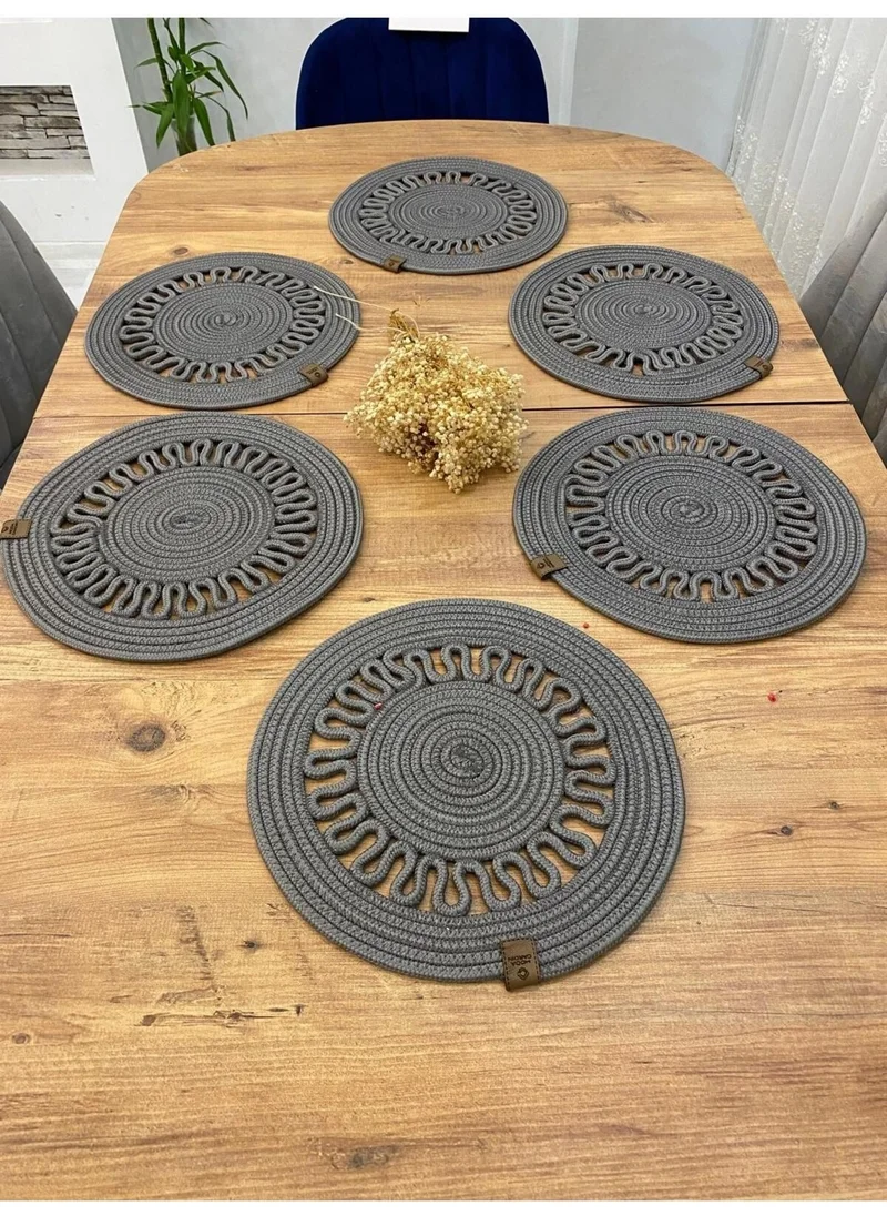 BDZ Deri BDZ Leather Jute Wicker American Service Plate 6 Pieces