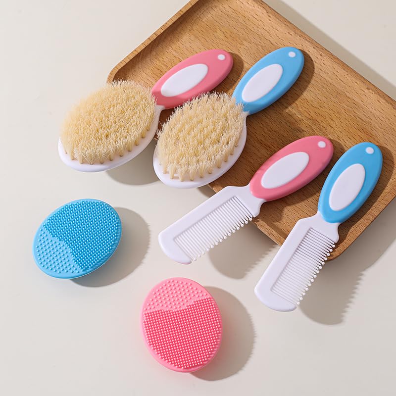 kokibebe' KOKIBEBE Baby Comb and Brush Set | Soft Natural Bristles, Silicone Scalp Massager & Comb | Gentle Hair Care for Newborns, Infants & Toddlers (Blue) - Image 3