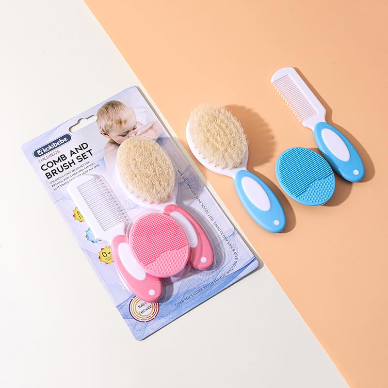kokibebe' KOKIBEBE Baby Comb and Brush Set | Soft Natural Bristles, Silicone Scalp Massager & Comb | Gentle Hair Care for Newborns, Infants & Toddlers (Blue) - Image 4