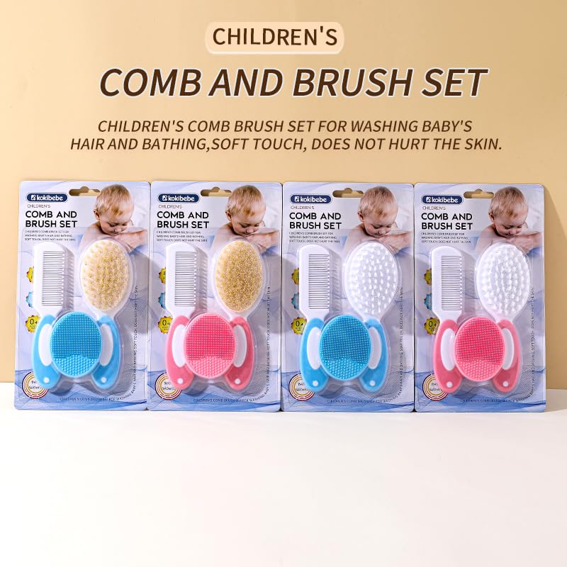 kokibebe' KOKIBEBE Baby Comb and Brush Set | Soft Natural Bristles, Silicone Scalp Massager & Comb | Gentle Hair Care for Newborns, Infants & Toddlers (Blue) - Image 2