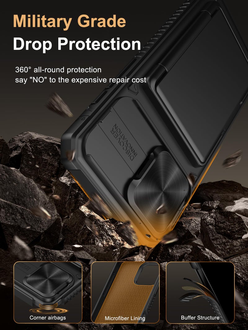 Vihibii for iPhone 16 Pro Max Case with Card Holder (4 Cards) [RFID Blocking] & Slide Camera Cover, Military Grade Drop Protection, Rugged Hard Back & Silicone Edge Wallet Phone Case, 6.9" 2024, Black - Image 5