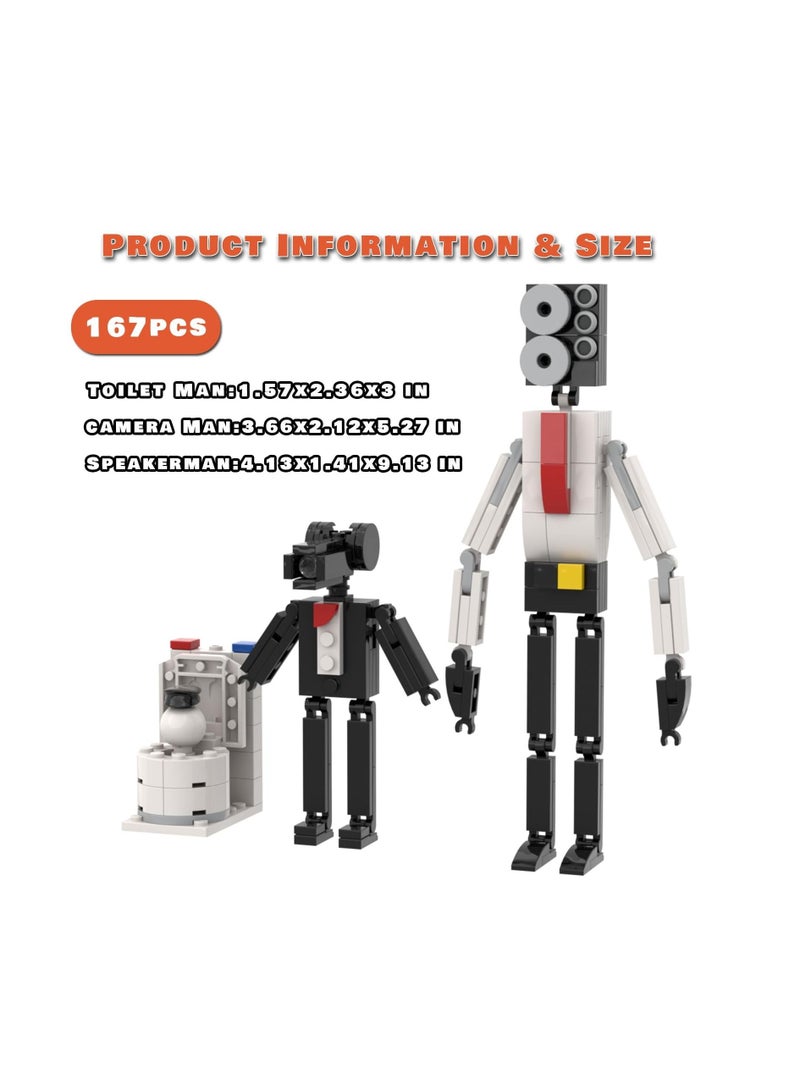 Skibidi Toilet Man Toy Building Blocks Set 167pcs Speaker Man Titan Camera Man Toy Ideas Toys Battle Horror Game Model Ideas Toys Gifts for Adult & Kids（3 Pieces Set） - Image 2