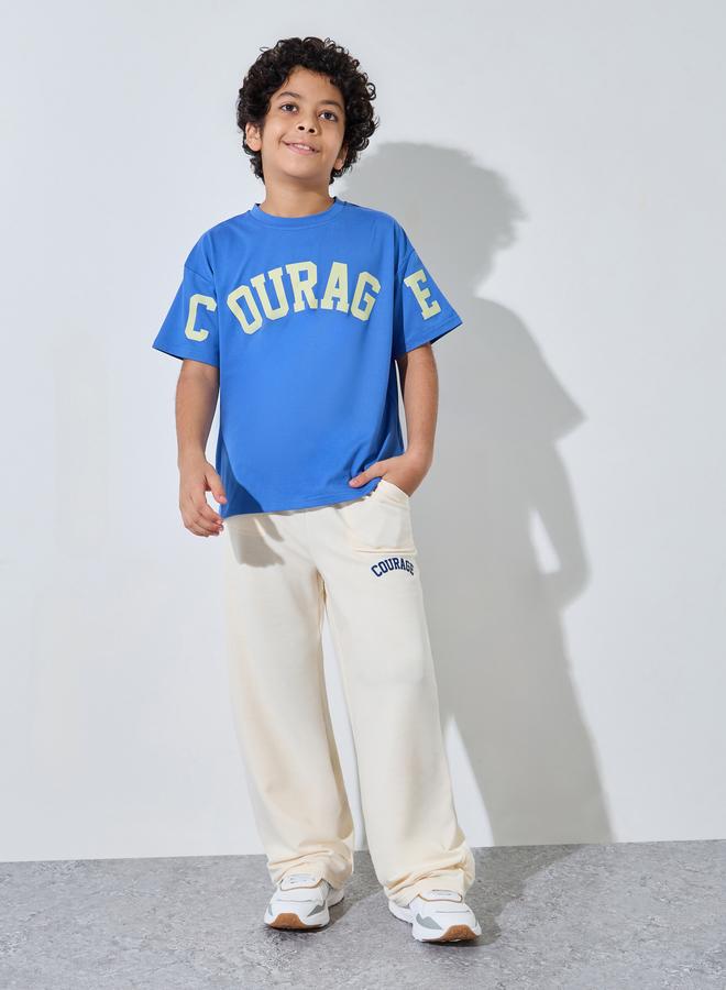 Styli Teen Boys Blue Printed T-Shirt and Cream Jogger Set - Image 1
