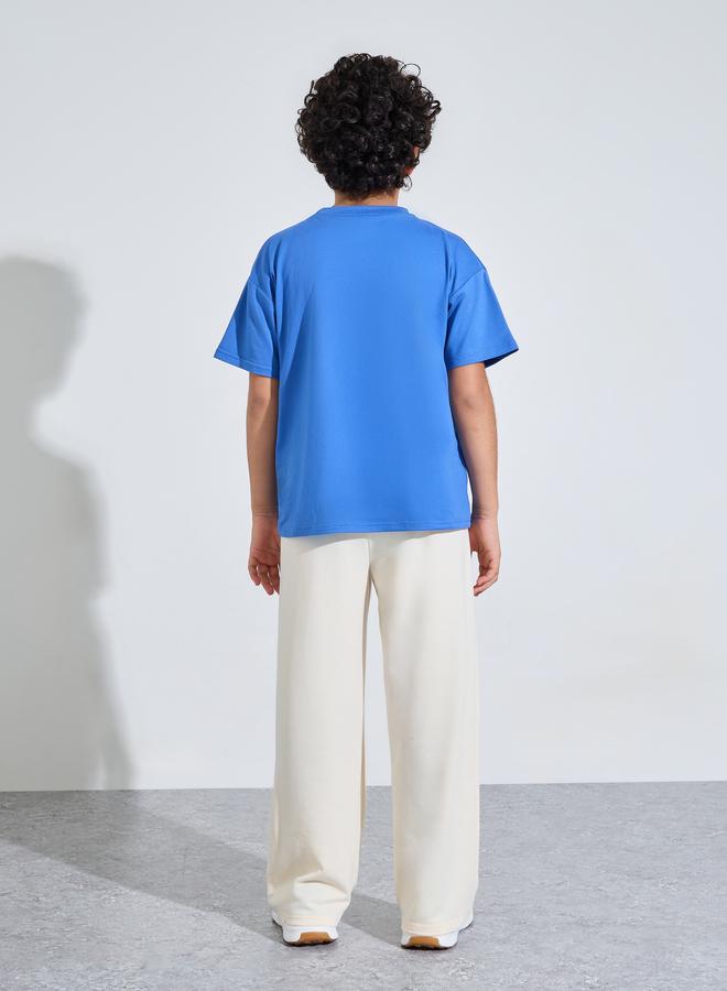 Styli Teen Boys Blue Printed T-Shirt and Cream Jogger Set - Image 4