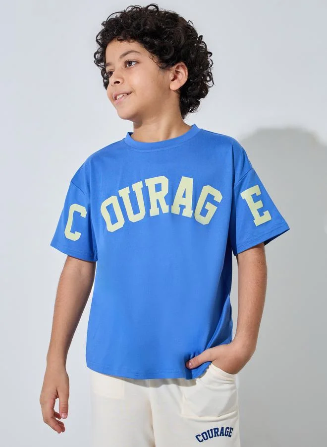 Styli Teen Boys Blue Printed T-Shirt and Cream Jogger Set