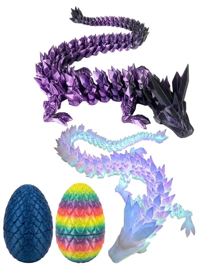 VayuSrot 2-Piece 3D Printed Dragon Toy Set with Dragon Eggs, Glow in the Dark and Silk Black Blue Dragon Figurine for Desk Decor and Fidgeting - Image 1