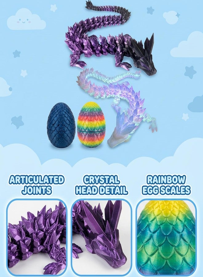 VayuSrot 2-Piece 3D Printed Dragon Toy Set with Dragon Eggs, Glow in the Dark and Silk Black Blue Dragon Figurine for Desk Decor and Fidgeting - Image 3