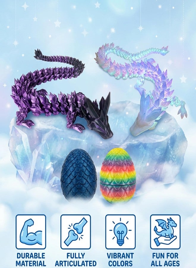 VayuSrot 2-Piece 3D Printed Dragon Toy Set with Dragon Eggs, Glow in the Dark and Silk Black Blue Dragon Figurine for Desk Decor and Fidgeting - Image 4