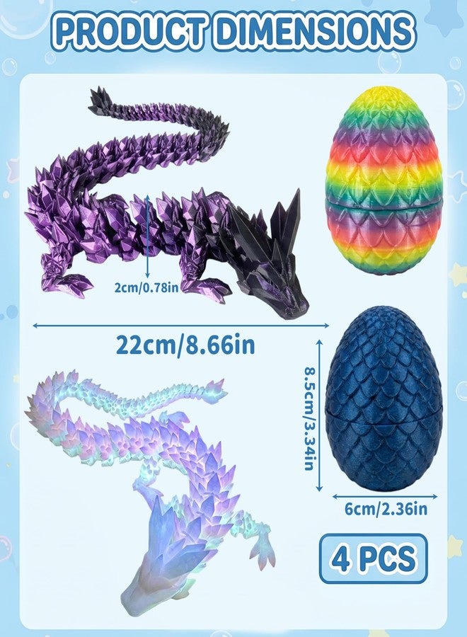 VayuSrot 2-Piece 3D Printed Dragon Toy Set with Dragon Eggs, Glow in the Dark and Silk Black Blue Dragon Figurine for Desk Decor and Fidgeting - Image 2
