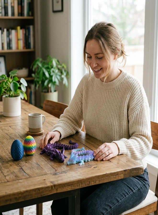 VayuSrot 2-Piece 3D Printed Dragon Toy Set with Dragon Eggs, Glow in the Dark and Silk Black Blue Dragon Figurine for Desk Decor and Fidgeting - Image 5