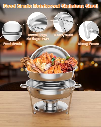 GAOMON 5QT Chafing Dish Buffet Set of 2 Pack, Round Stainless Steel Food Warmers Buffet Servers Sets, Chafer with Food & Water Pan, Lid, Frame, Fuel Holder for Catering and Parties - Image 4