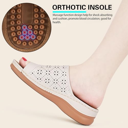 Aomigoct Sandals for Women Wedge Shoes: Double Flowers Decor Comfortable Orthopedic Sandals Womens Dressy Summer Flip Flops Casual Walking Wedges - Image 4