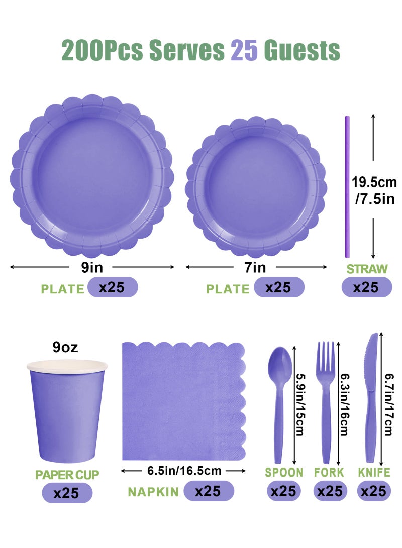 URbazaar 200 Pcs Plates and Napkins, Guest Spring Party Supplies Include Scalloped Paper Plates Napkins Cups Plastic Spoons Forks Knives Disposable Tableware Set for Baby Shower - Image 2