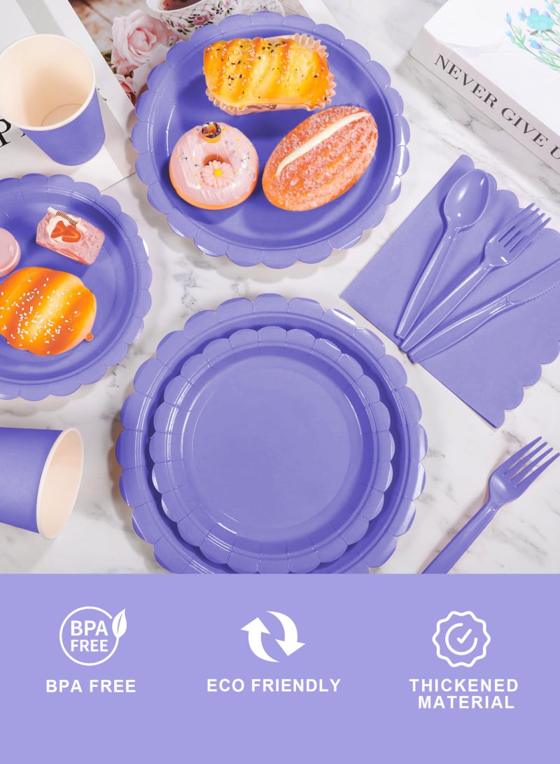 URbazaar 200 Pcs Plates and Napkins, Guest Spring Party Supplies Include Scalloped Paper Plates Napkins Cups Plastic Spoons Forks Knives Disposable Tableware Set for Baby Shower - Image 3