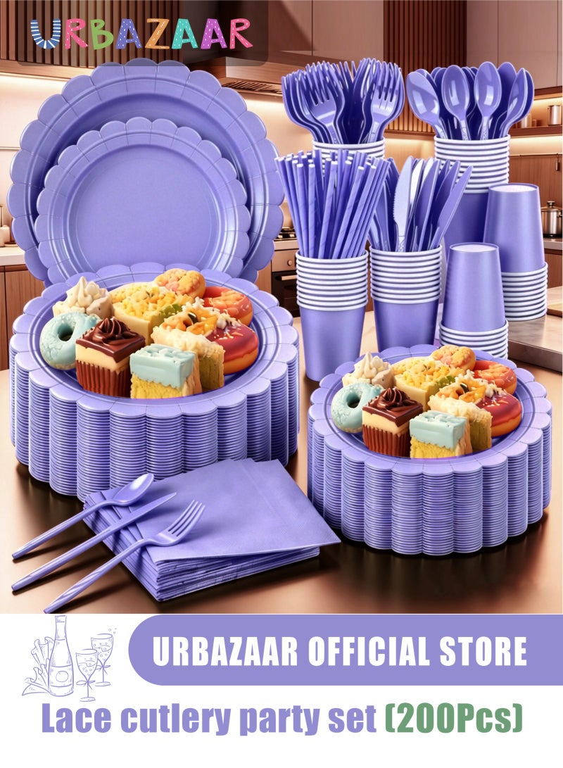 URbazaar 200 Pcs Plates and Napkins, Guest Spring Party Supplies Include Scalloped Paper Plates Napkins Cups Plastic Spoons Forks Knives Disposable Tableware Set for Baby Shower - Image 1