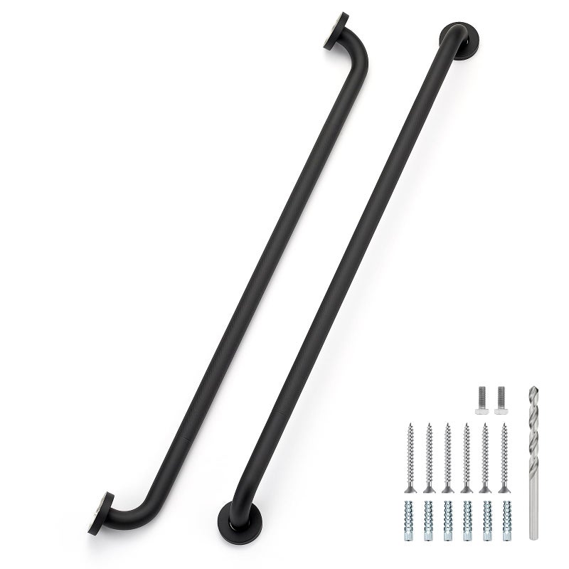 JOY DECOR 32 Inch Grab Bars for Shower Stainless Steel Safety Handicap Grab Bars for Bathroom AntiSlip Shower Handle Wall Mounted 2 Pack Matte Black - Image 2