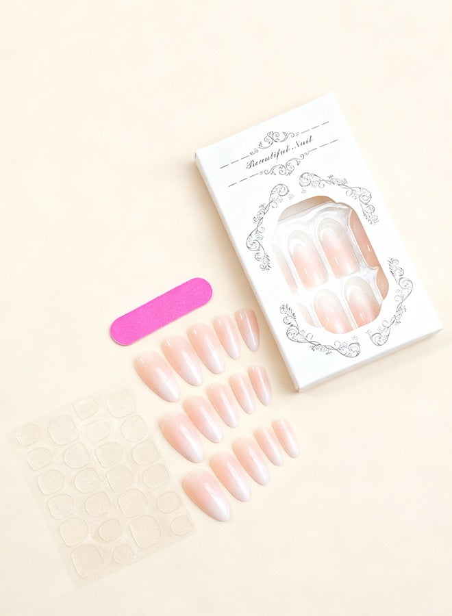 Happy D French Tip Press On Nails - Package Soft Gel French Fake Nails Short, Salon-quality Press On Nails, Seamless Glue-on Nails for Woman Nail Art Manicure - Image 2