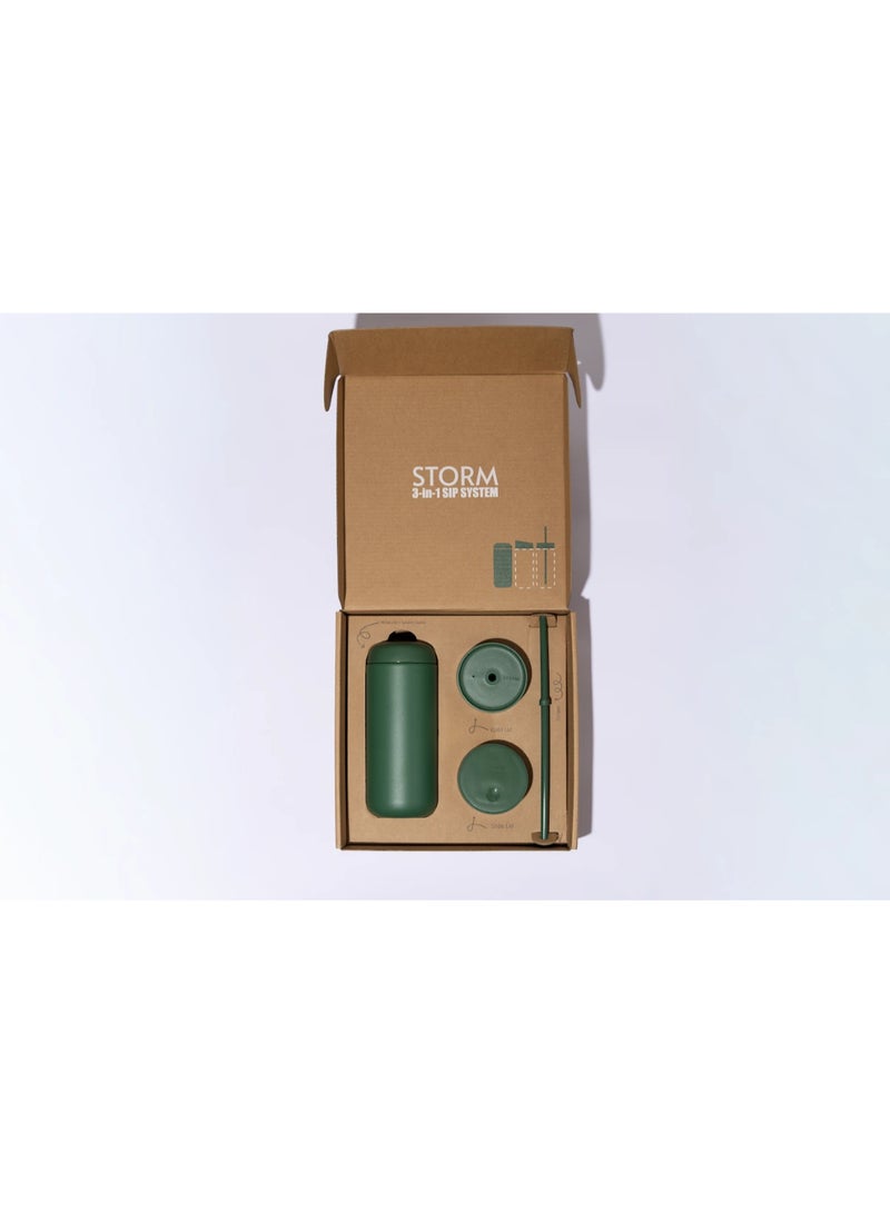 Storm 16 oz Insulated Stainless Steel Inner Ceramic Thermal Mug, Keep Hot and Cold with 3 Lids and Reusable Straw, Cargo Green - Image 1