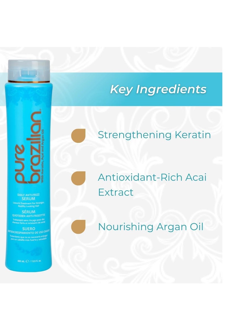 Pure Brazilian PURE BRAZILIAN Anti-frizz Daily Leave-in Serum - Strengthening Hair Treatment Formulated to Fortify and Protect Your Hair From Heat & UVA/UVB (13.5 Ounce / 400 Milliliter)  - Image 2