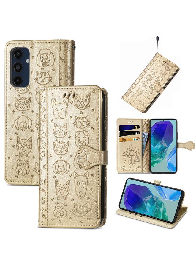 اس-توب جراب لهاتف Samsung Galaxy A16 مصنوع من الجلد المنقوش بنقشة قطة وكلب - Image 1