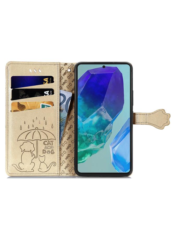 اس-توب جراب لهاتف Samsung Galaxy A16 مصنوع من الجلد المنقوش بنقشة قطة وكلب - Image 3