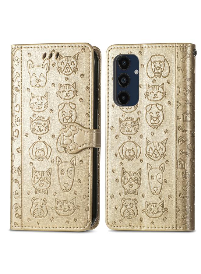 اس-توب جراب لهاتف Samsung Galaxy A16 مصنوع من الجلد المنقوش بنقشة قطة وكلب - Image 2