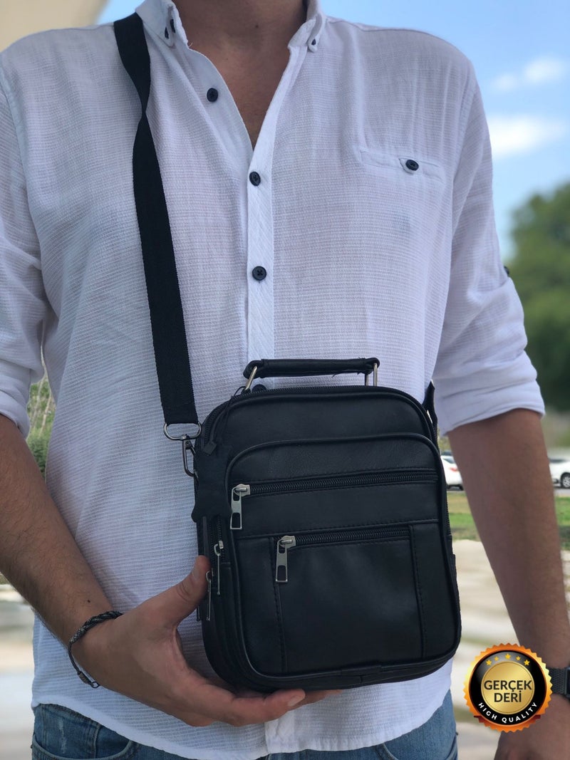 Derius Boss Steel Case Medium Size Black Men's Hand and Shoulder Bag (GENUINE LEATHER)  - Image 1