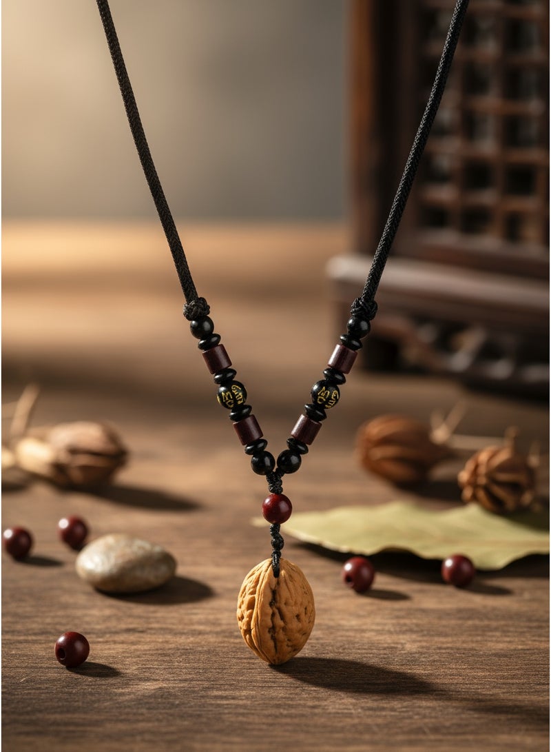تشوميل قلادة مصنوعة يدويًا من خشب الجوز مع خرزات علاجية على حبل أسود مضفر - مستوحاة من الطبيعة، تجلب السلام والرفاهية - Image 3