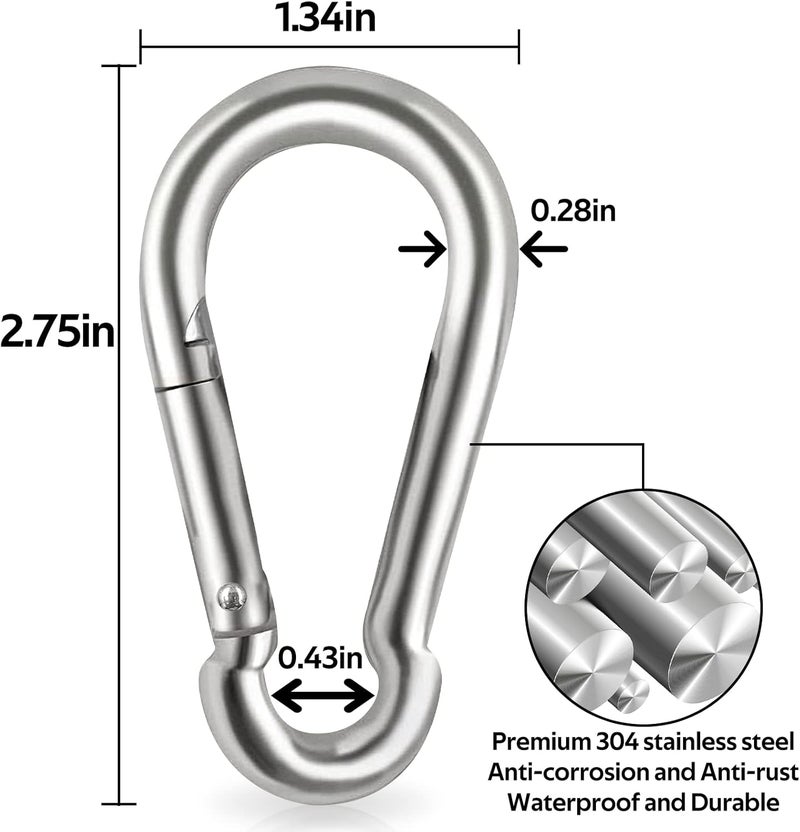 Acquwistach Locking Carabiner Clips, Stainless Steel Spring Snap Hook Locking Carabiner Heavy Duty - 304 Premium Stainless Steel Thumb Screw Carabiner Clip - Image 2