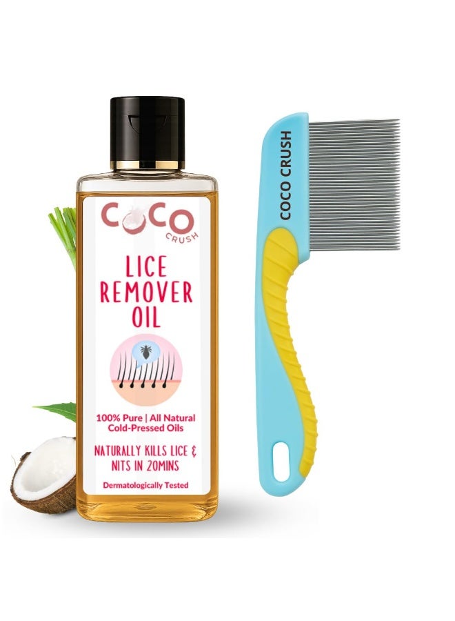 Coco Crush Natural Lice Oil Treatment Kit | Cold-Pressed Coconut, Neem, Camphor & Tea Tree Oils | Long Handle Grip Comb for Smooth Lice & Nit Removal | Gentle, Effective & Chemical-Free (50ML) - Image 1