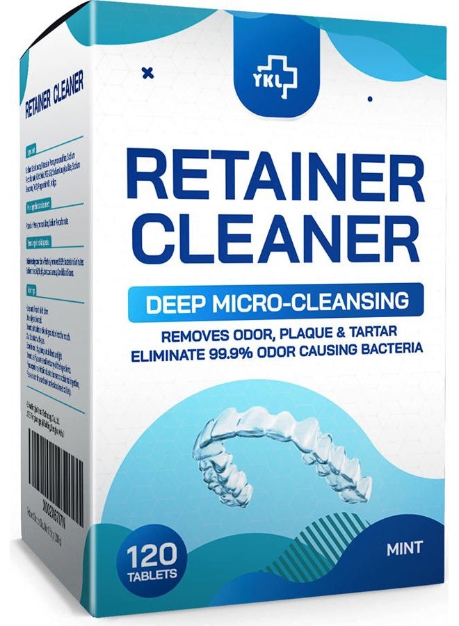 YKL Retainer & Denture Cleaner Tablets - 4 Months Supply (120 pcs) Dental Retainers for Aligner - Mouth & Night Guards - False Teeth Whitening - Removes Odor & Plaque (120 Pcs) - Image 1