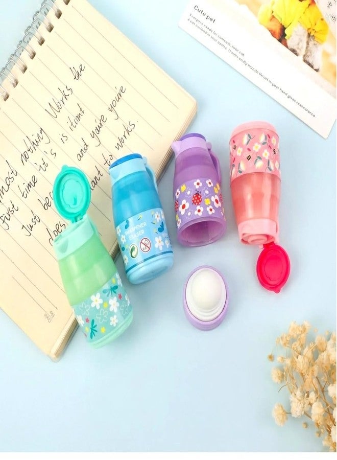 QUENCHUA 2 Pack of Mug | Jug | Kettle Shape Cute Floral Pencil Sharpener with Eraser, Assorted Colors, for Kids - Image 2