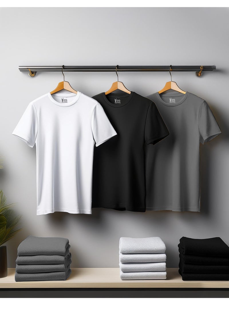 Yoo Street Bundle of 3 Classic T-Shirts - WHITE BLACK GRAY