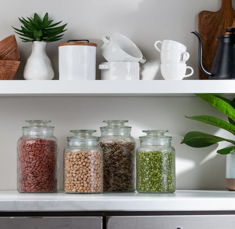 Le'raze 4pc Vintage Glass Canister Set with Airtight Lids - For Kitchen Food Storage and Organization - Image 3