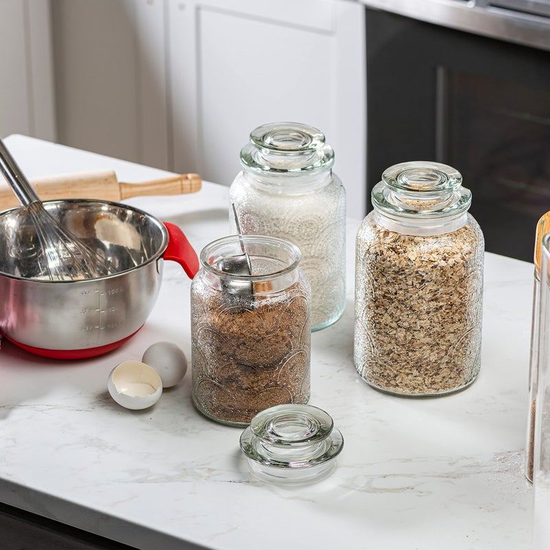 Le'raze 4pc Vintage Glass Canister Set with Airtight Lids - For Kitchen Food Storage and Organization - Image 4