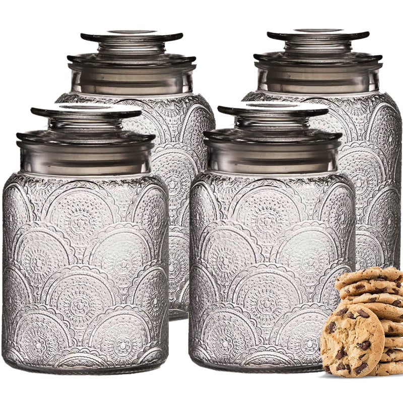 Le'raze 4pc Vintage Glass Canister Set with Airtight Lids - For Kitchen Food Storage and Organization - Image 1
