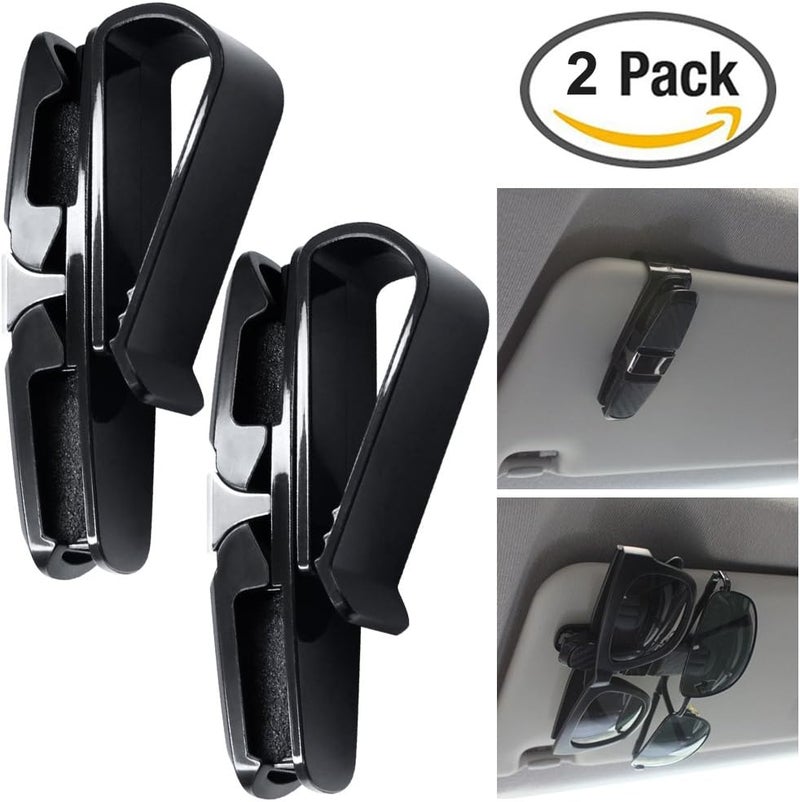 FineGood 2 Pack Glasses Holders for Car Sun Visor, Sunglasses Eyeglasses Mount with Ticket Card Clip - Black - Image 2