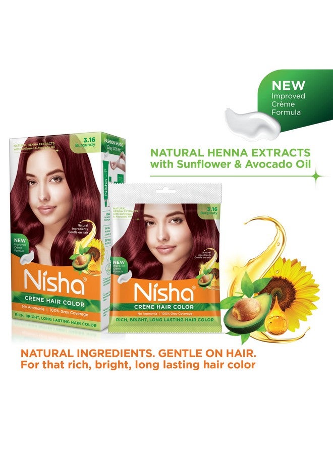 Nisha Creme Hair Color Burgundy, Permanent Hair Colour for Women Men, No Ammonia, Ultra Soft Deep Shine, 100% Grey Coverage, 3.16 Burgundy Hair Colour 120gm Pack of 3 - Image 5