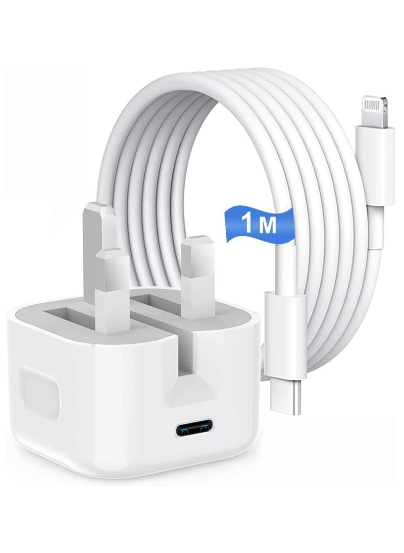 20W PD iPhone Charger Adapter, Fast Charger Plug with USB Type C to Lightning Cable 1M, Compatible with Smartphones Tablets Laptops iPhone 14 13 12 11 X Pro Max Plus iPad
