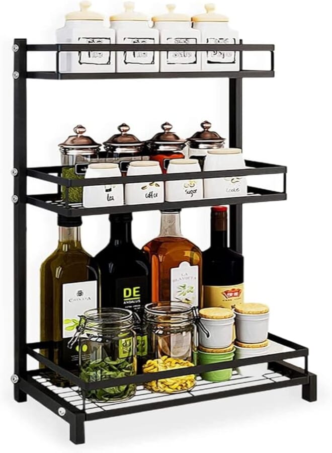 Yaqoot Generic Spice Rack Organizer Seasoning Organizer Kitchen Rack Organizer for Spice Can Sauce Jars Bottle With 3 Hooks Kitchen Counter Storage Multipurpose Kitchen Storage Rack 3 Tiers, 30166 nw