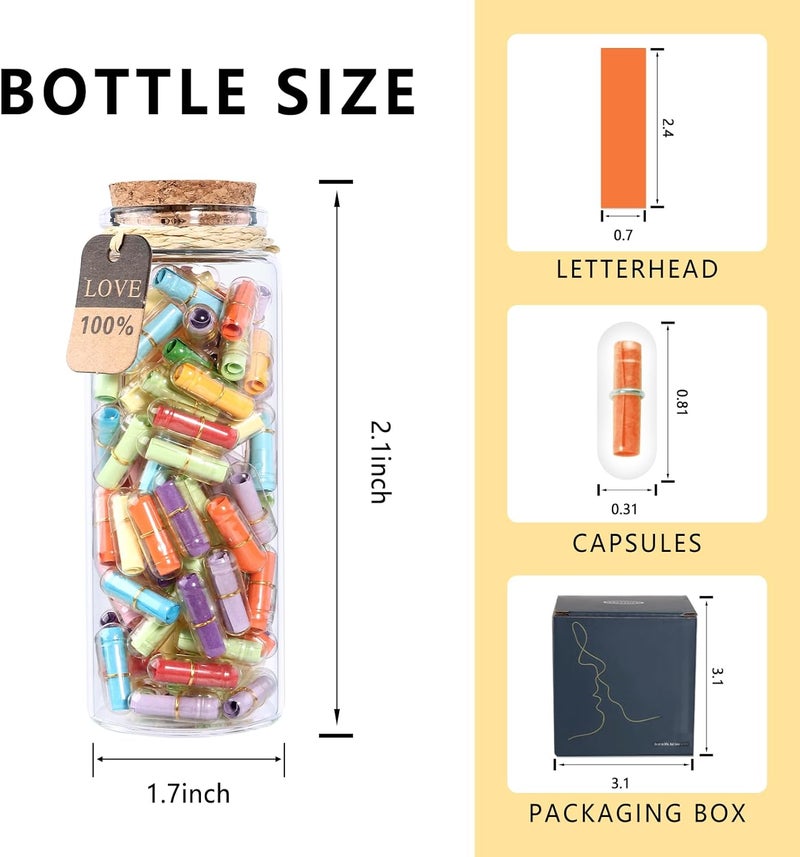 Tintnut Valentines Day Love Capsule Letters Colorful Paper Love Message Pills in Glass Bottles Love Letter Cute Secret Letters with Gold Metal Rings Birthday Gift for Boyfriend/girlfriend - Image 1