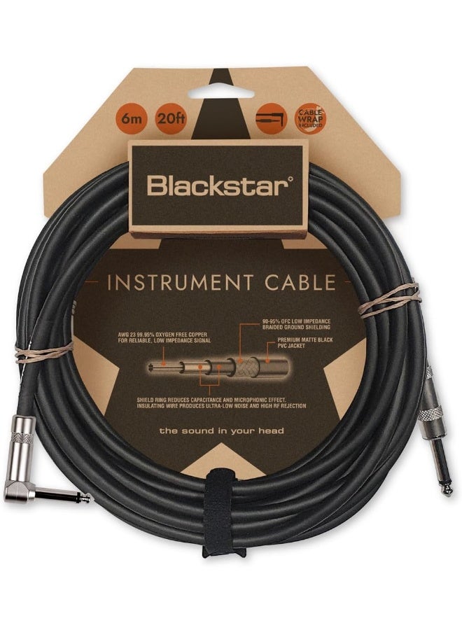 Blackstar 6m (20ft) Instrument Cable Straight ¼” Jack to Angle ¼” Jack - Image 1