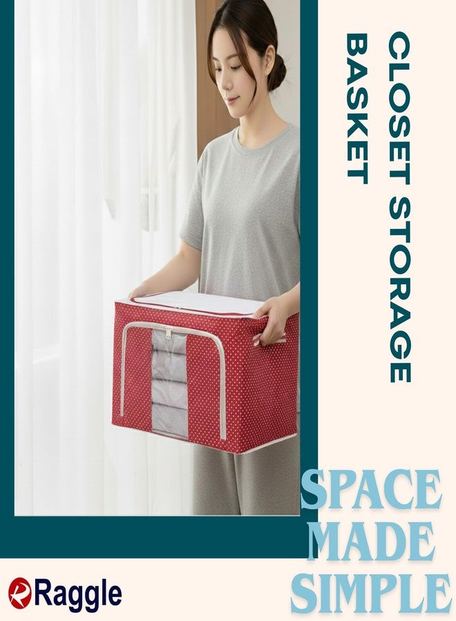 Raggle 2 PCS polycotton Clothes Storage Organizer Bins, Foldable Storage Bins-Cloth Steel Frame Storage Box with Foldable Clear Window & Reinforced Handles (Red, 66L-2) - Image 3