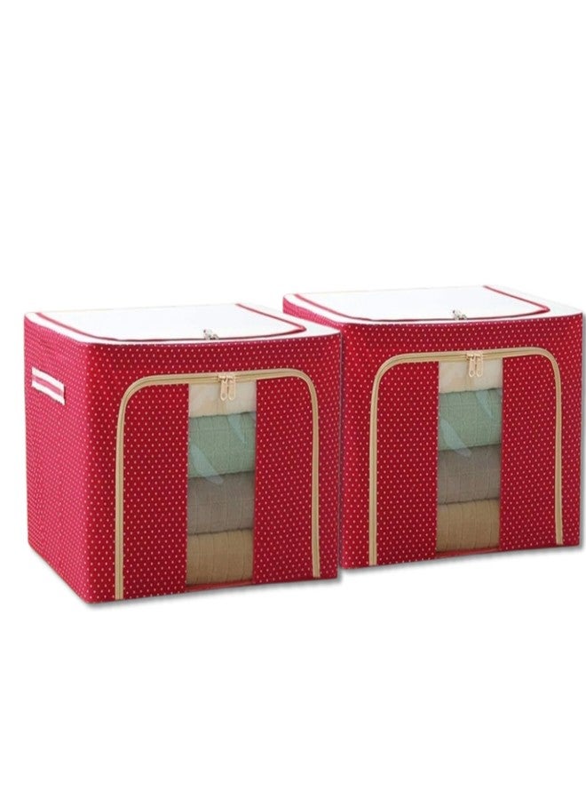 Raggle 2 PCS polycotton Clothes Storage Organizer Bins, Foldable Storage Bins-Cloth Steel Frame Storage Box with Foldable Clear Window & Reinforced Handles (Red, 66L-2) - Image 1
